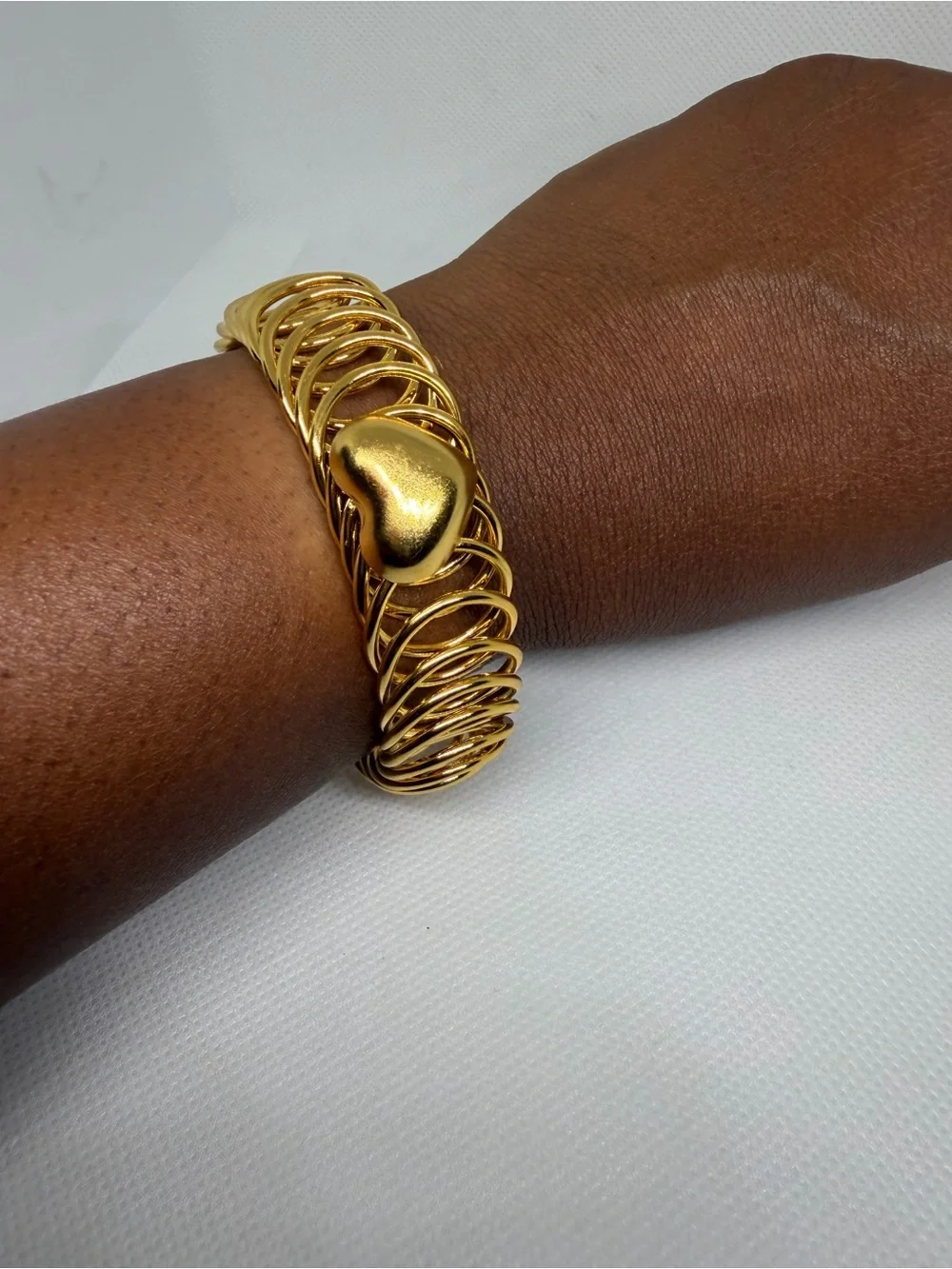 Gold Heart Coil Bracelet - Women Jewelry Stainless Steel